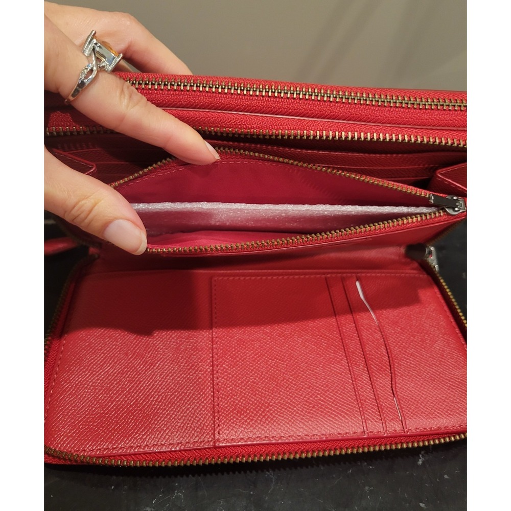 Coach Crossgrain Leather Double Zip Travel Wallet In Red New - Picture 8 of 15